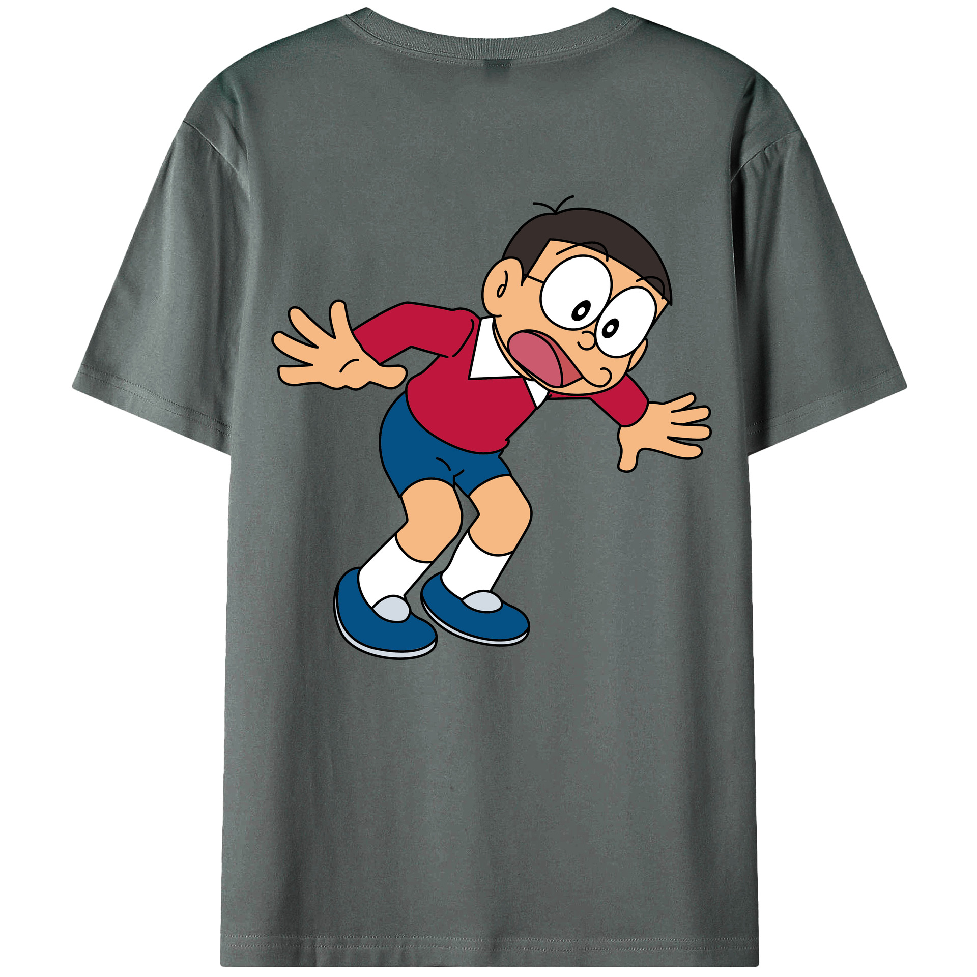 （画像用） ドラえもん 野比 のび太 Doraemon Nobita Nobi 綿100％ メンズ半袖Tシャツ（バックプリント） 通気性